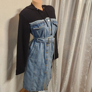 Denim Hoodie Dress Women's Streetwear Grundge Retro Midi Sz. M